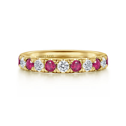 14K Yellow Gold 11 Stone Diamond and Ruby Anniversary Band