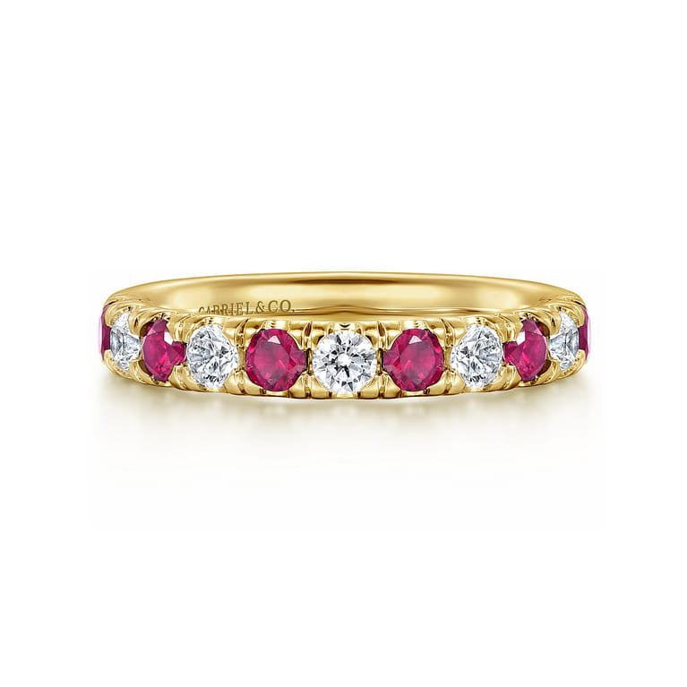 Straight Wedding Ring in 14k Yellow Gold with Round Ruby at Gabriel & Co. - Shot 1