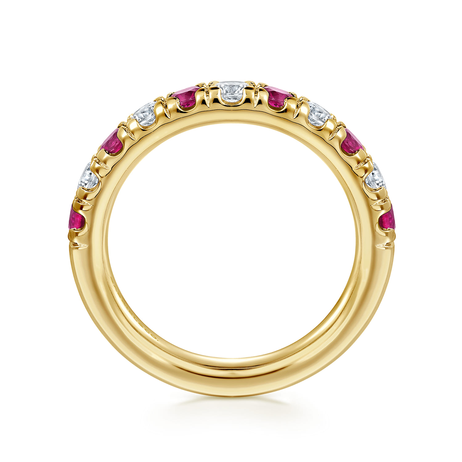 Straight Wedding Ring in 14k Yellow Gold with Round Ruby at Gabriel & Co. - Shot 2
