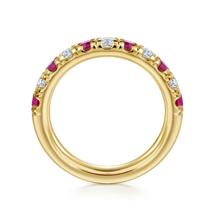 14K Yellow Gold 11 Stone Diamond and Ruby Anniversary Band