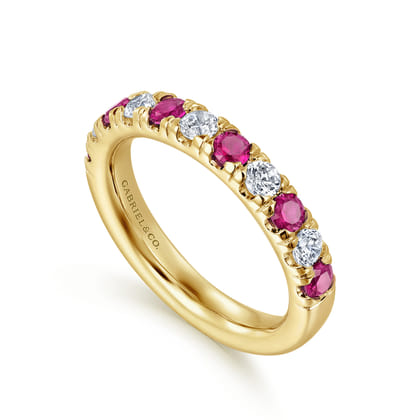 14K Yellow Gold 11 Stone Diamond and Ruby Anniversary Band