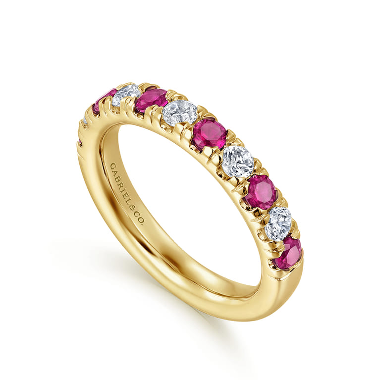 Straight Wedding Ring in 14k Yellow Gold with Round Ruby at Gabriel & Co. - Shot 3
