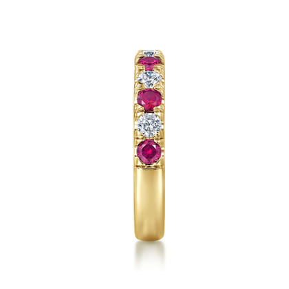 14K Yellow Gold 11 Stone Diamond and Ruby Anniversary Band