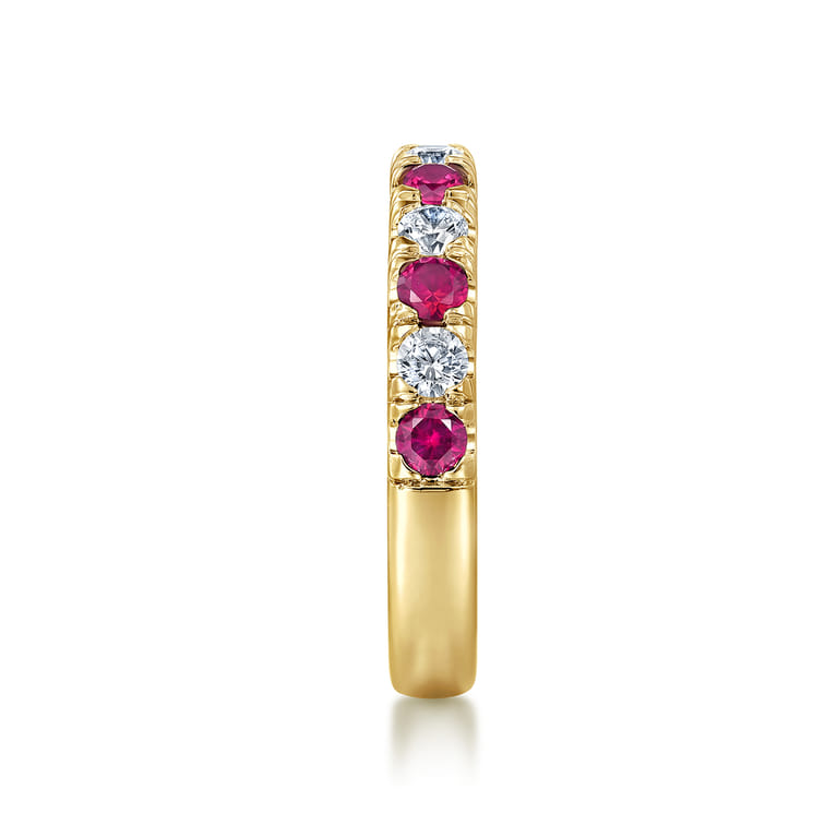 Straight Wedding Ring in 14k Yellow Gold with Round Ruby at Gabriel & Co. - Shot 4