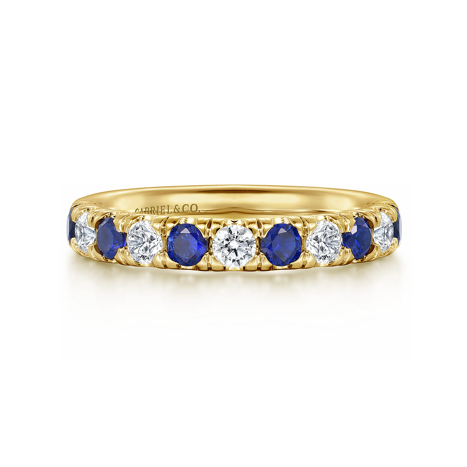 14K Yellow Gold 11 Stone Diamond and Sapphire Anniversary Band
