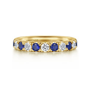 14K Yellow Gold 11 Stone Diamond and Sapphire Anniversary Band