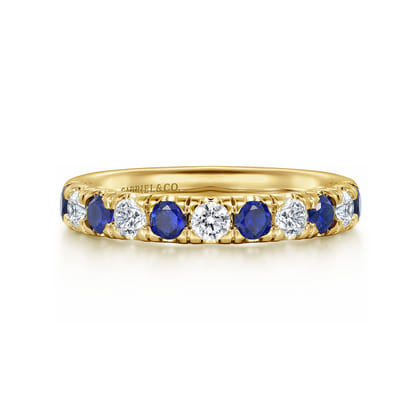 14K Yellow Gold 11 Stone Diamond and Sapphire Anniversary Band