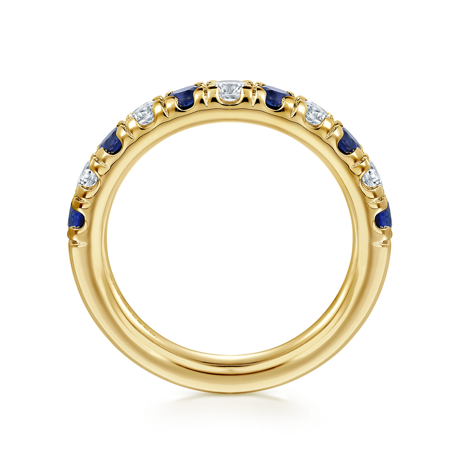 14K Yellow Gold 11 Stone Diamond and Sapphire Anniversary Band