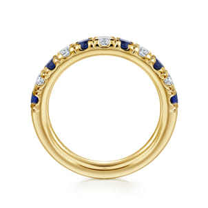 14K Yellow Gold 11 Stone Diamond and Sapphire Anniversary Band