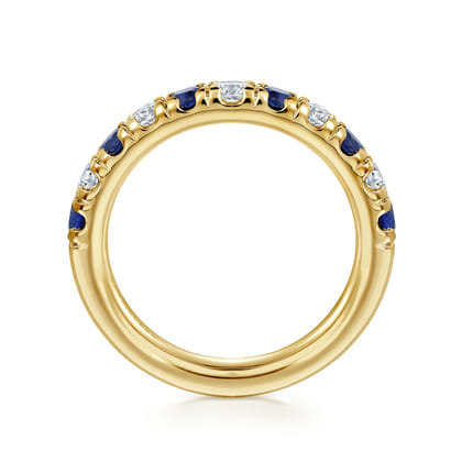 14K Yellow Gold 11 Stone Diamond and Sapphire Anniversary Band