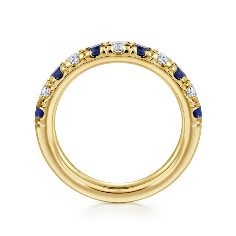 Straight Wedding Ring in 14k Yellow Gold with Round Sapphire at Gabriel & Co. - Shot 2
