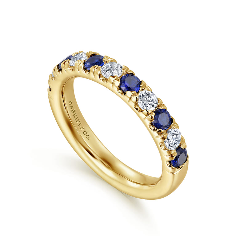 Straight Wedding Ring in 14k Yellow Gold with Round Sapphire at Gabriel & Co. - Shot 3