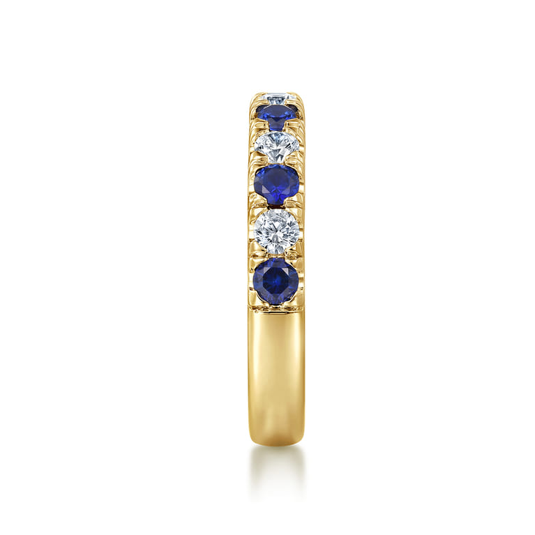 Straight Wedding Ring in 14k Yellow Gold with Round Sapphire at Gabriel & Co. - Shot 4
