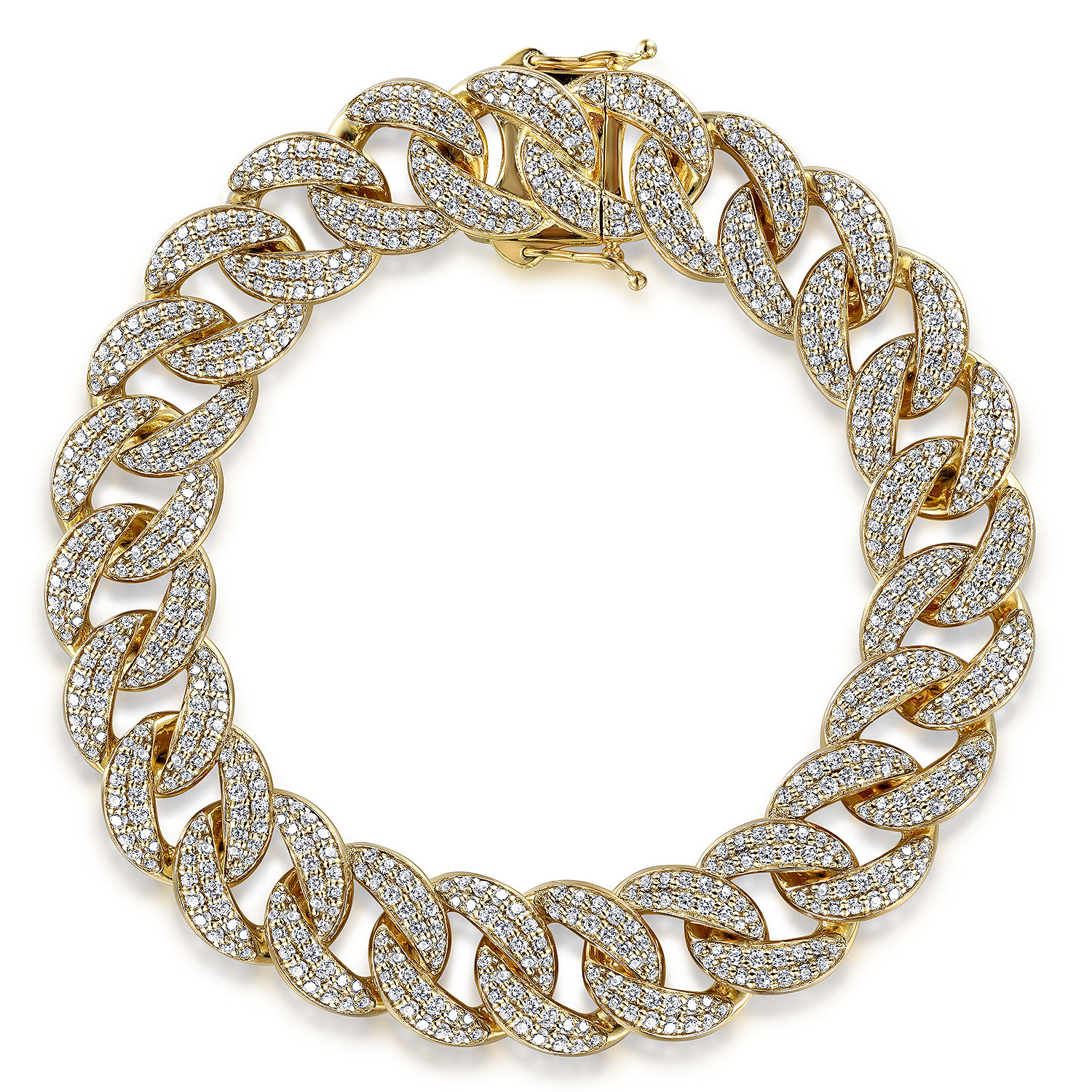 14K Yellow Gold 12mm Hollow Cuban Link Diamond Tennis Bracelet