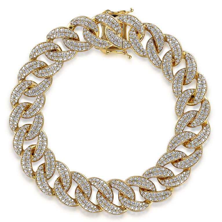 14K Yellow Gold 12mm Hollow Cuban Link Diamond Tennis Bracelet - 5.2 ct - Shot 1