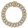 14K Yellow Gold 12mm Hollow Cuban Link Diamond Tennis Bracelet - 5.2 ct