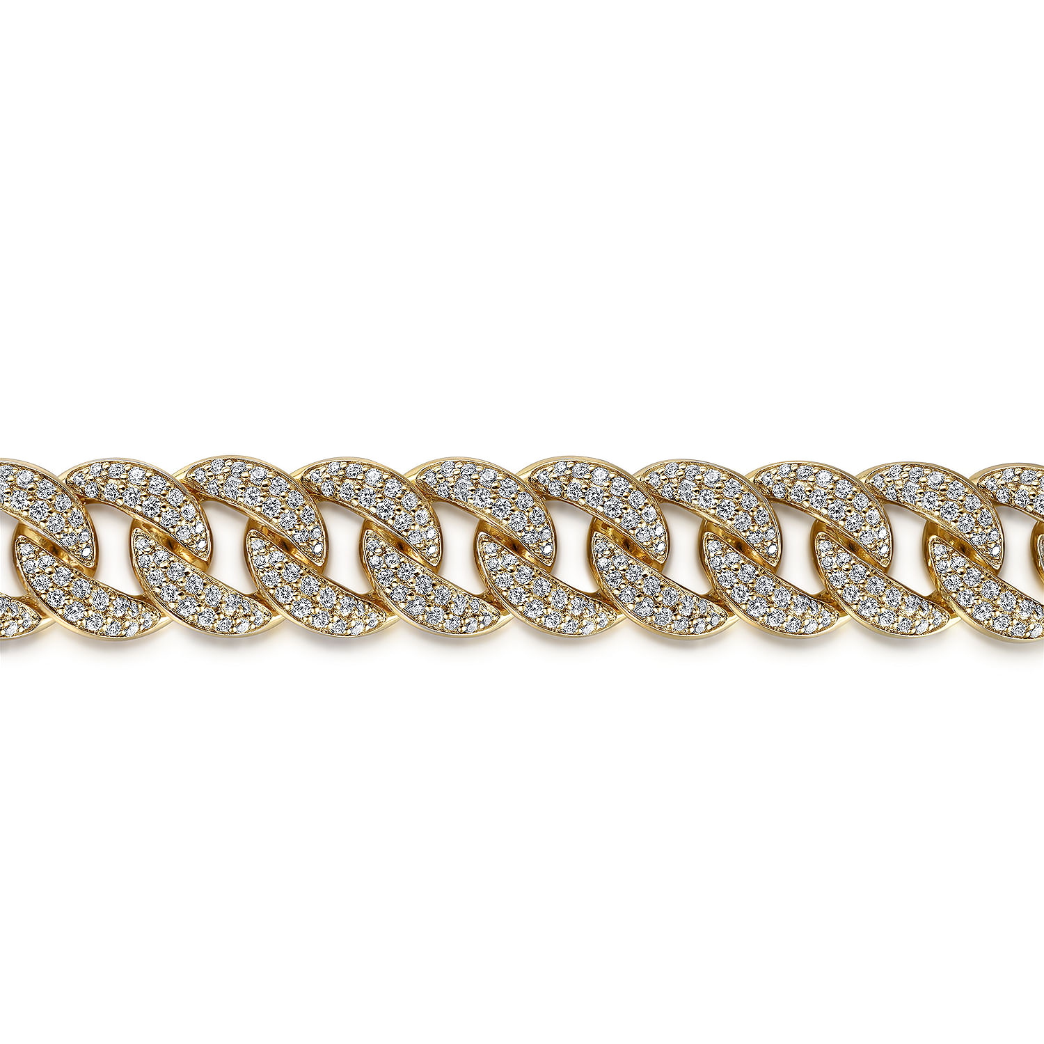 14K Yellow Gold 12mm Hollow Cuban Link Diamond Tennis Bracelet