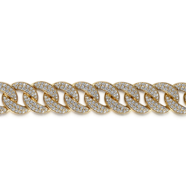 14K Yellow Gold 12mm Hollow Cuban Link Diamond Tennis Bracelet - 5.2 ct - Shot 2