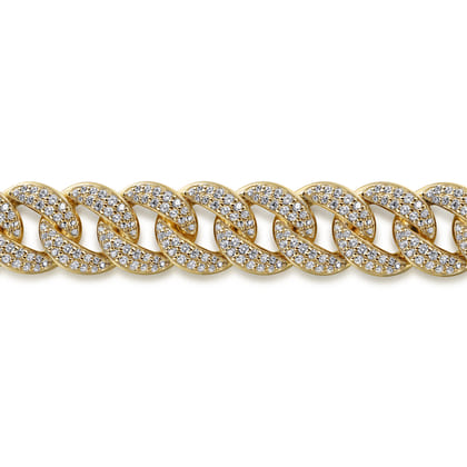 14K Yellow Gold 12mm Hollow Cuban Link Diamond Tennis Bracelet