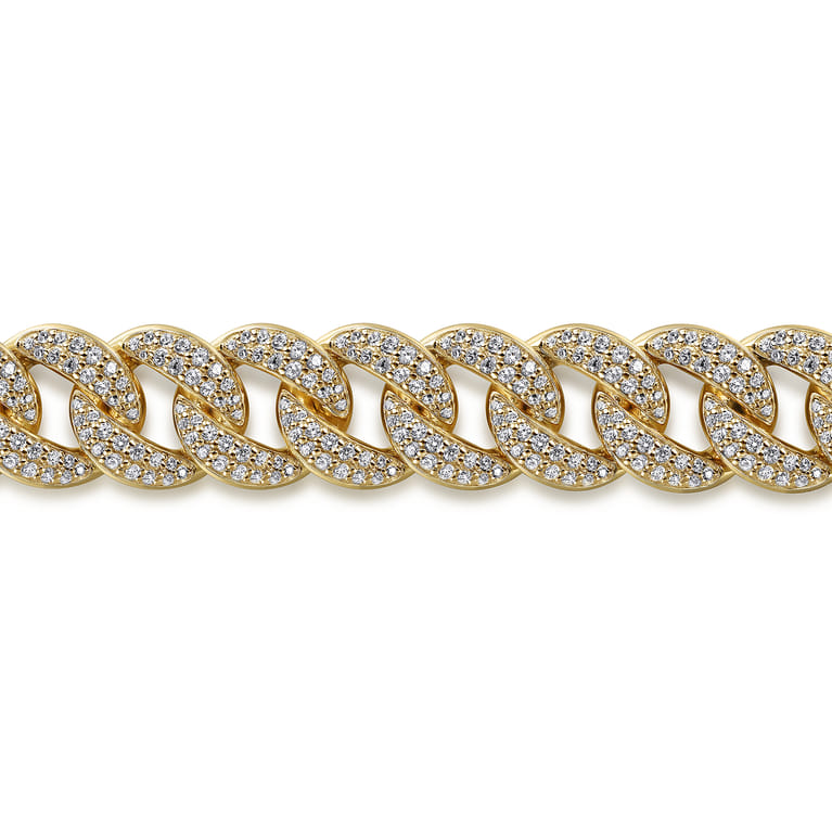 14K Yellow Gold 12mm Hollow Cuban Link Diamond Tennis Bracelet - 5.56 ct - Shot 2