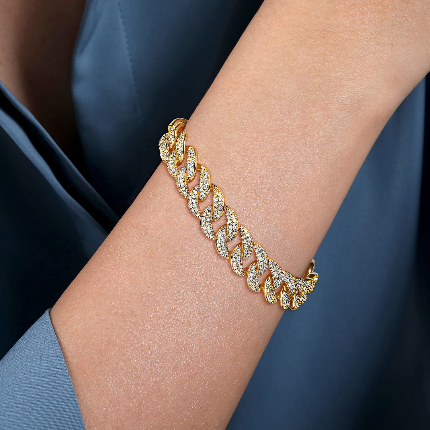 14K Yellow Gold 12mm Hollow Cuban Link Diamond Tennis Bracelet - 5.56 ct - Shot 3