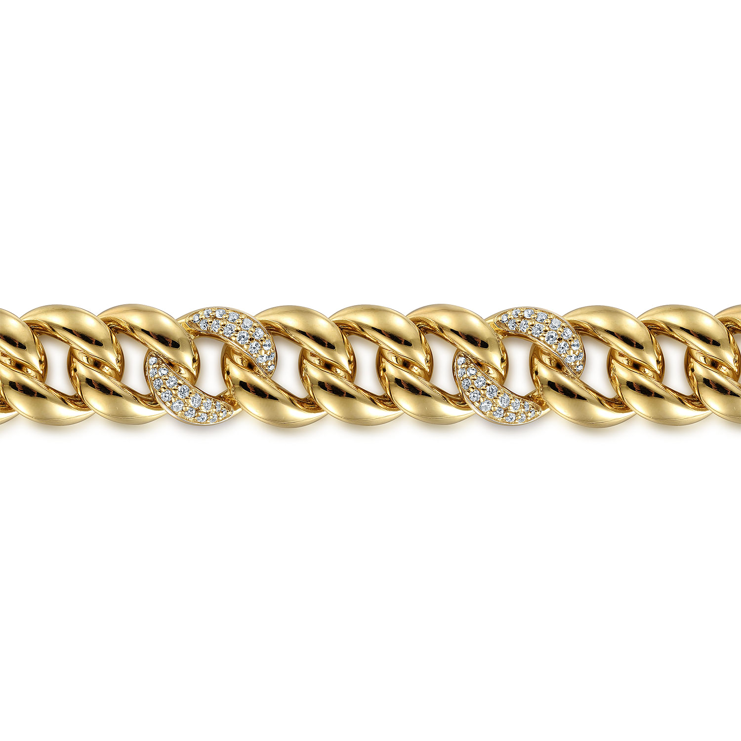 14K Yellow Gold 12mm Hollow Cuban Link Tennis Bracelet with Pave Diamond Stations