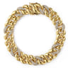 14K Yellow Gold 12mm Hollow Cuban Link Tennis Bracelet with Pave Diamond Stations - 1.5 ct