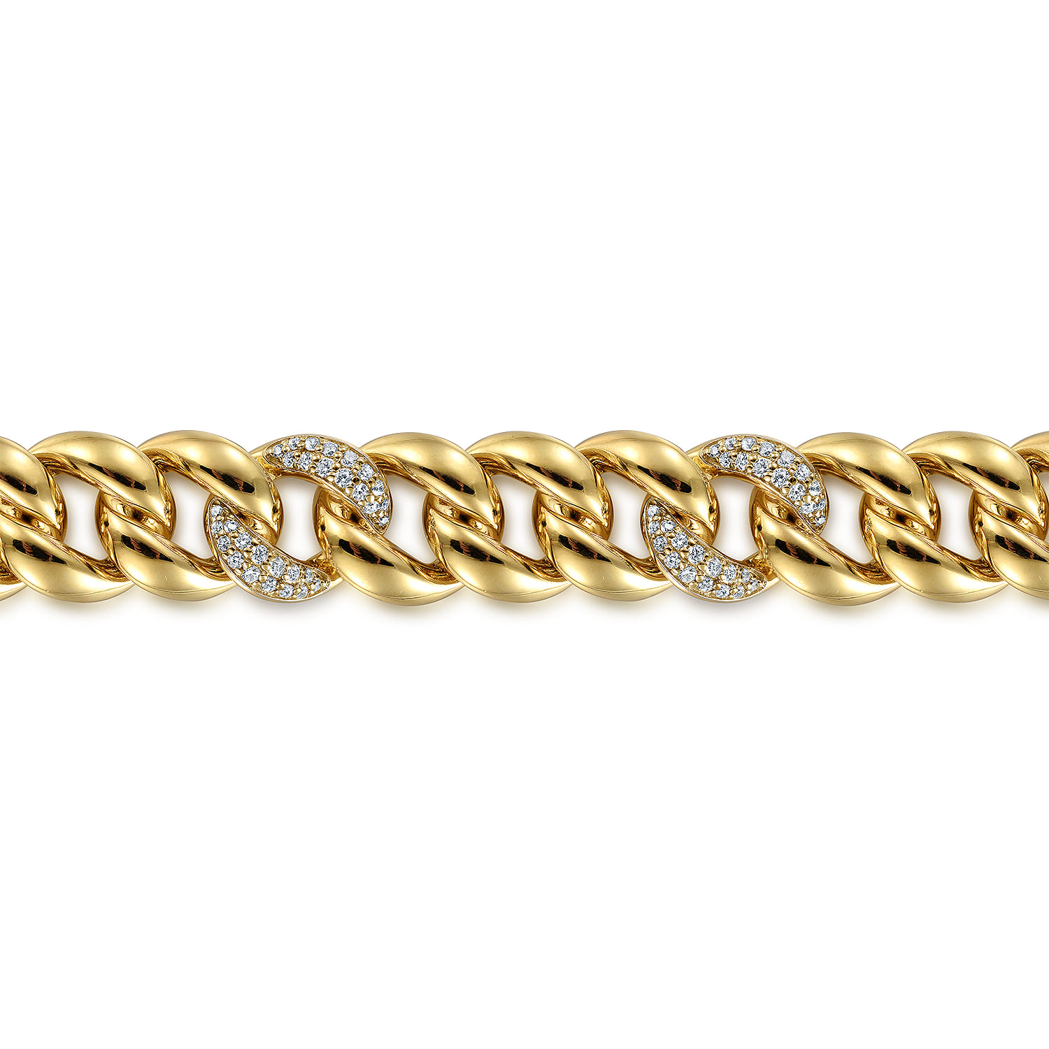 14K Yellow Gold 12mm Hollow Cuban Link Tennis Bracelet with Pave Diamond Stations - 1.5 ct - Shot 2