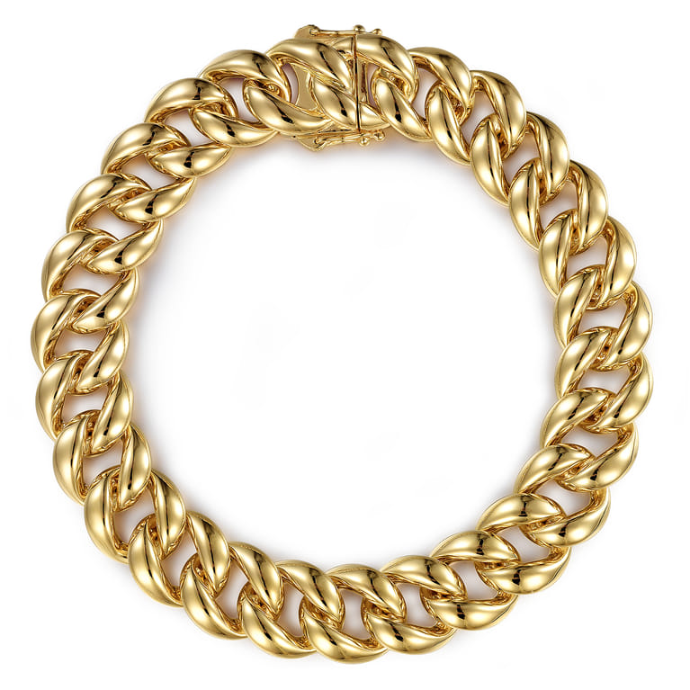 14K Yellow Gold 12mm Hollow Cuban Link Tennis Bracelet - Shot 1