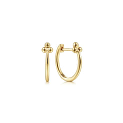 14K Yellow Gold 12mm Huggies with Beaded Accents