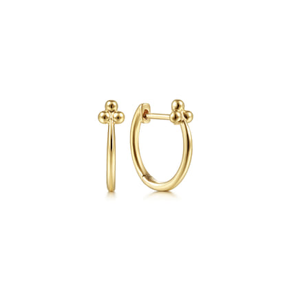 14K Yellow Gold 12mm Huggies with Beaded Accents