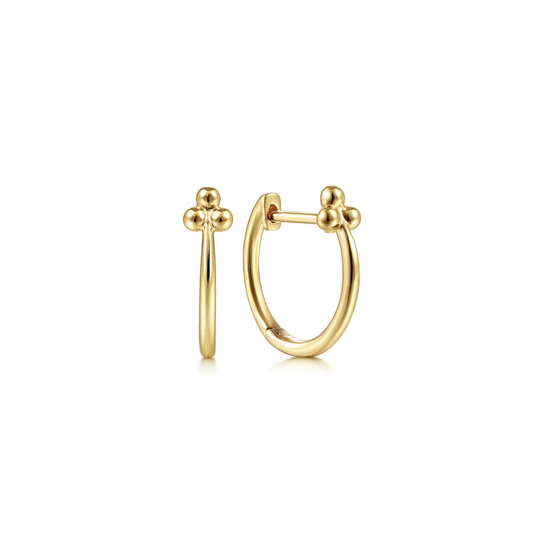14K Yellow Gold 12mm Huggies with Beaded Accents - Shot 1