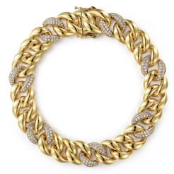 14K Yellow Gold 12mm Width Classic Diamond Cuban Tennis Bracelet