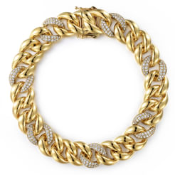 14K Yellow Gold 12mm Width Classic Diamond Men's Cuban Bracelet