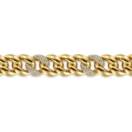 14K Yellow Gold 12mm Width Classic Diamond Men's Cuban Bracelet
