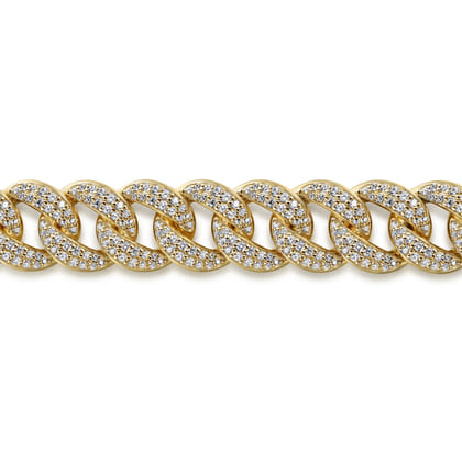 14K Yellow Gold 12mm Width Classic Diamond Men's Cuban Bracelet