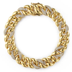 14K Yellow Gold 12mm Width Classic Diamond Men's Mix Cuban Bracelet