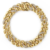 14K Yellow Gold 12mm Width Classic Diamond Men's Mix Cuban Bracelet