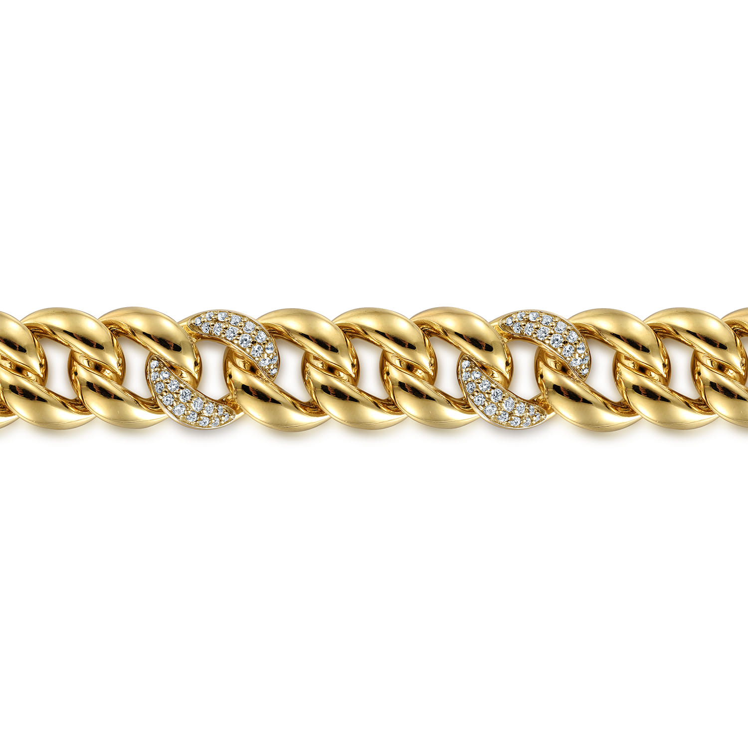 14K Yellow Gold 12mm Width Classic Diamond Men's Mix Cuban Bracelet - 1.5 ct - Shot 2
