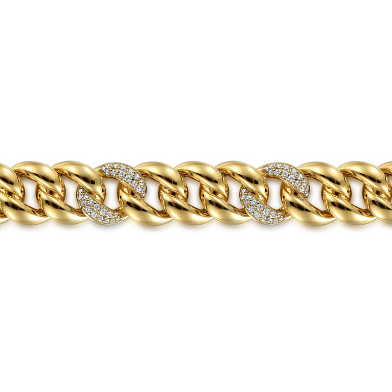 14K Yellow Gold 12mm Width Classic Diamond Men's Mix Cuban Bracelet - 1.5 ct - Shot 2