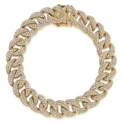 14K Yellow Gold 12mm Width Classic Diamond Men's Mix Cuban Bracelet