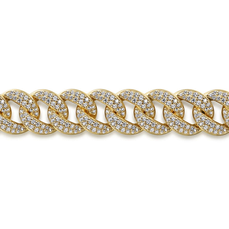 14K Yellow Gold 12mm Width Classic Diamond Men's Mix Cuban Bracelet - 5.56 ct - Shot 2