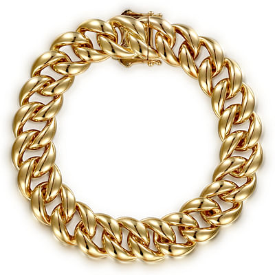 14K Yellow Gold 12mm Width Classic Plain Cuban Tennis Bracelet