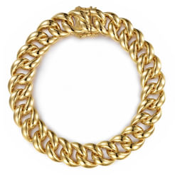 14K Yellow Gold 12mm Width Classic Plain Men's Cuban Bracelet