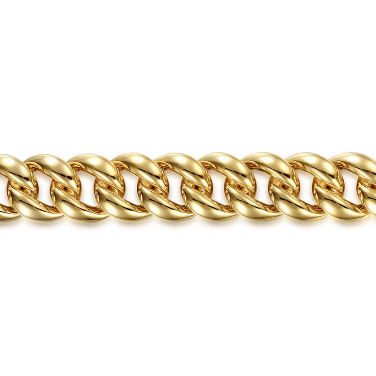 14K Yellow Gold 12mm Width Classic Plain Men's Cuban Bracelet - Shot 2
