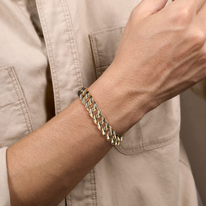 14K Yellow Gold 12mm Width Classic Plain Men's Cuban Bracelet