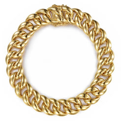 14K Yellow Gold 12mm Width Classic Plain Men's Mix Cuban Bracelet