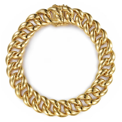 14K Yellow Gold 12mm Width Classic Plain Men's Mix Cuban Bracelet
