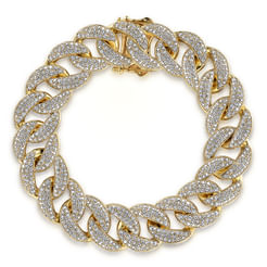 14K Yellow Gold 14mm Hollow Cuban Link Diamond Tennis Bracelet