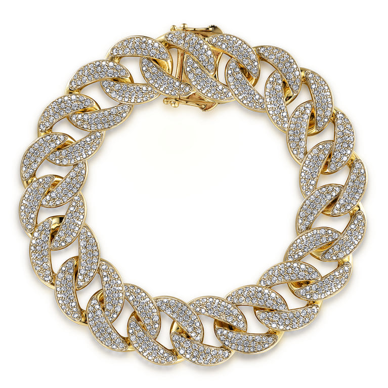 14K Yellow Gold 14mm Hollow Cuban Link Diamond Tennis Bracelet - 6 ct - Shot 1